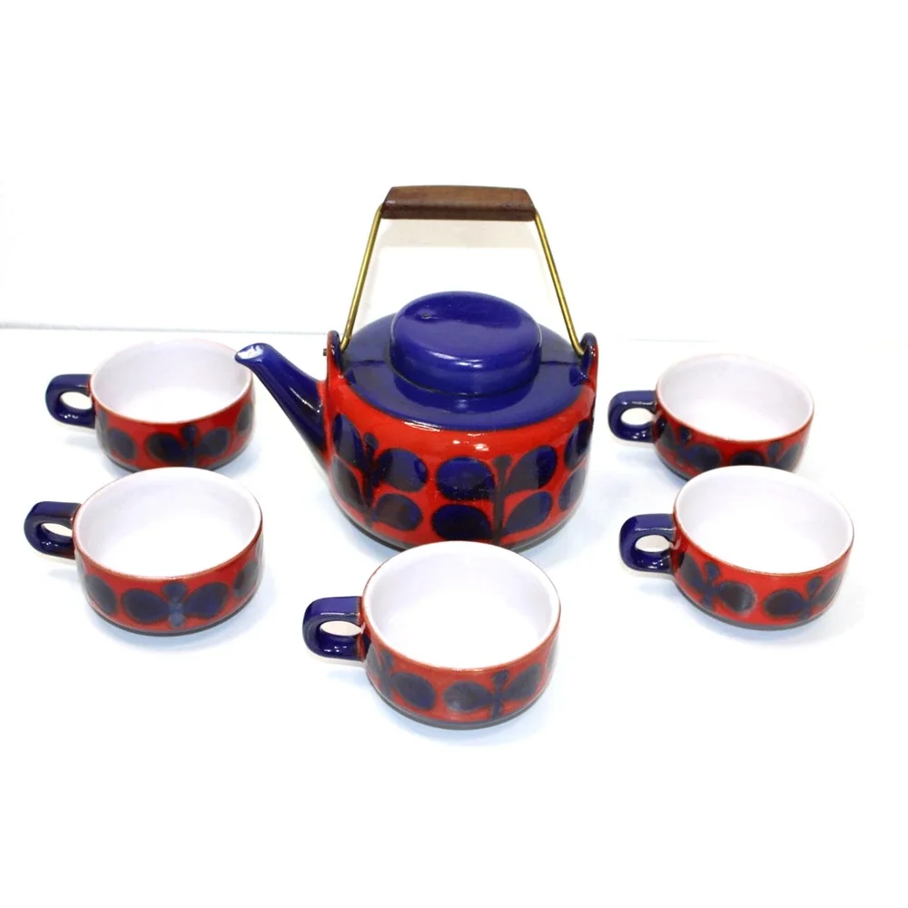 VTG Waechtersbach West Germany Fat Lava MCM Mid Century Teapot Set 5 Cups